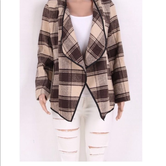 DEBBIE Beige brown lattice plaid jacket - Coat - Picture 3 of 3